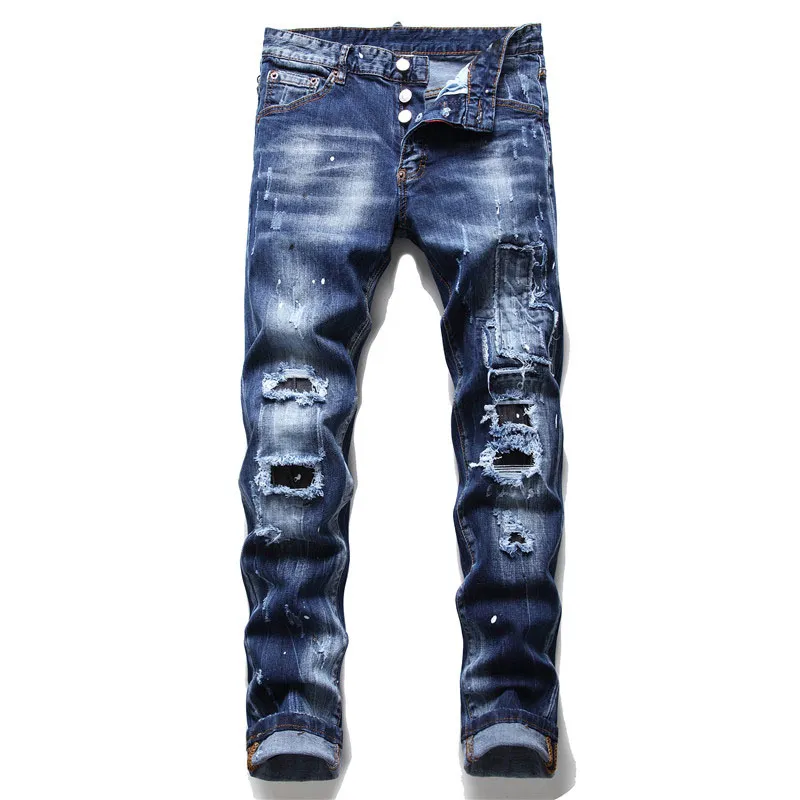 Men Ripped Slim Fit Jeans Fashion Skinny Straight Leg Washed Mens Frayed Motocycle Denim Pants Hip Hop Stretch Biker Men's Tr267y