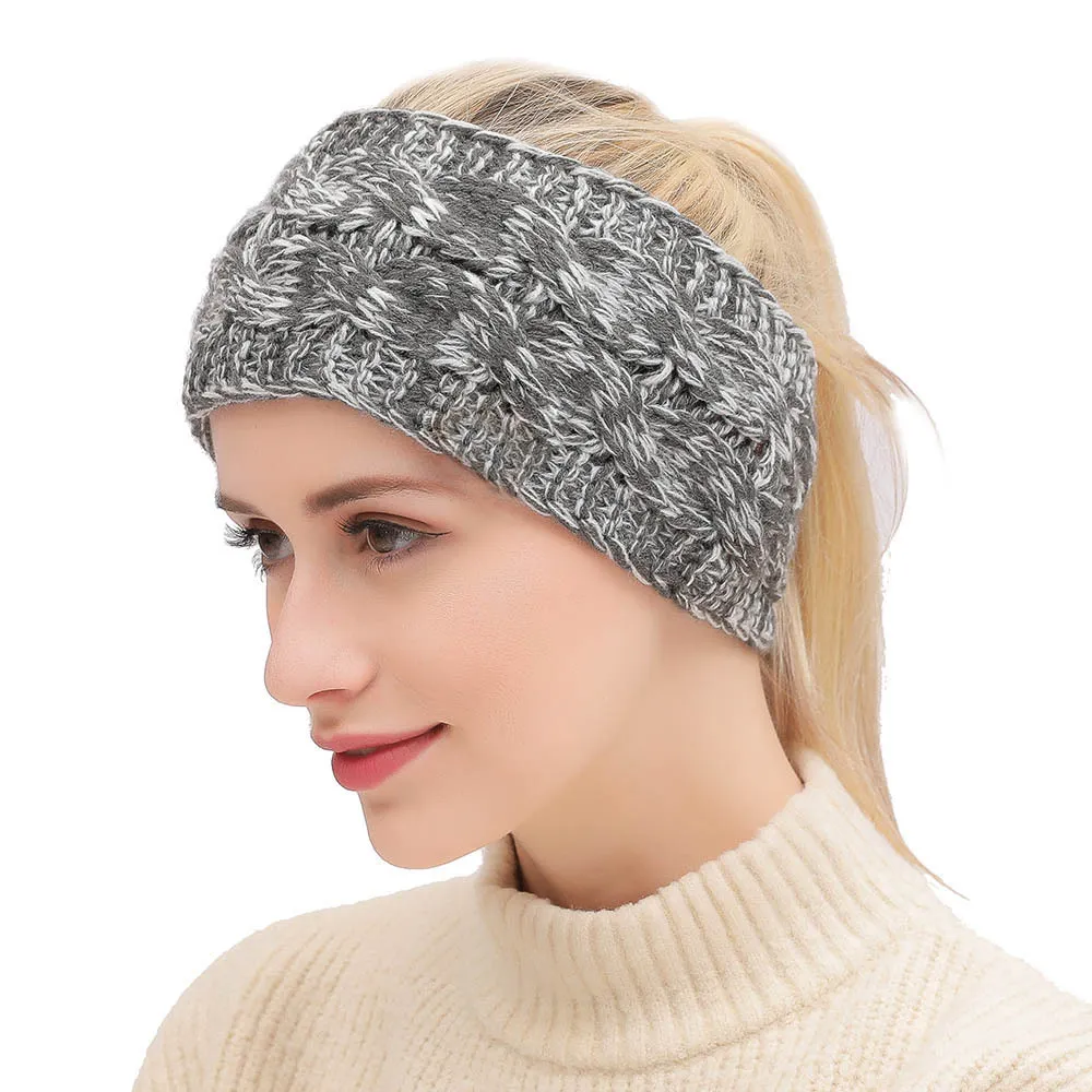 3 stuks hoofdbanden voor dames, gebreide winterhaarband met strass, gebreide hoofdband voor vrouwen en meisjes, elastische oorwarmers, brede haarband voor winter herfst, grijs, zwart, beige
