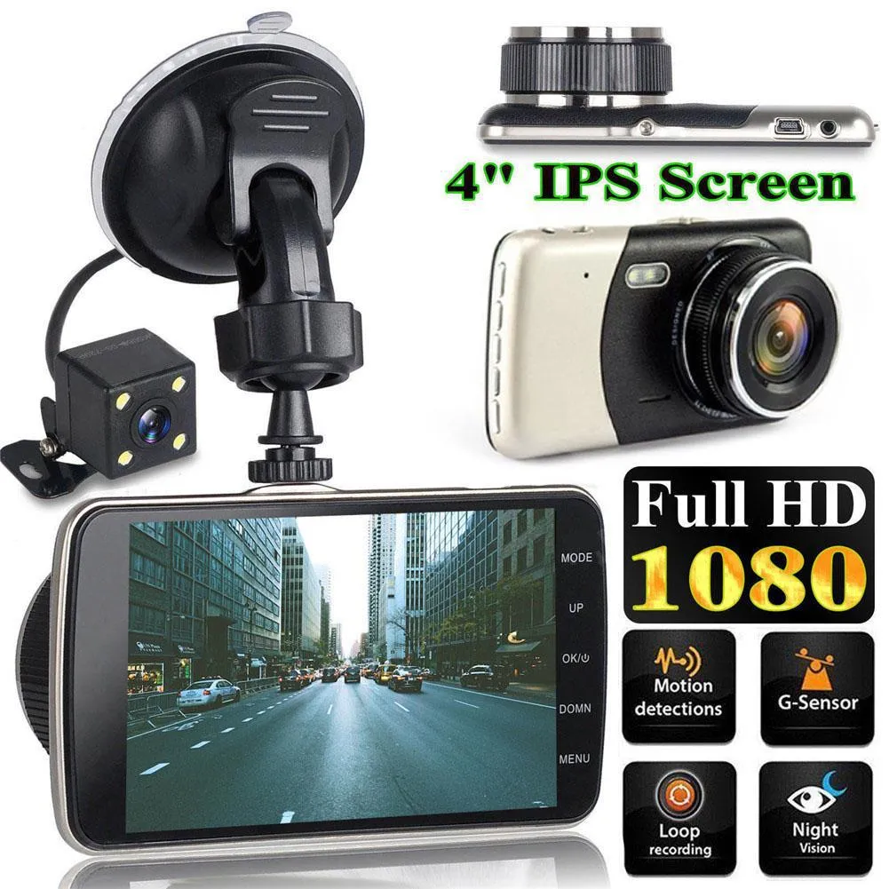 Schermo LCD da 4 pollici Dash Cam Dual Lens HD 1080P Fotocamera per auto DVR Videoregistratore per veicoli G-Sensor Monitor di parcheggio Supporto 32G TF Card