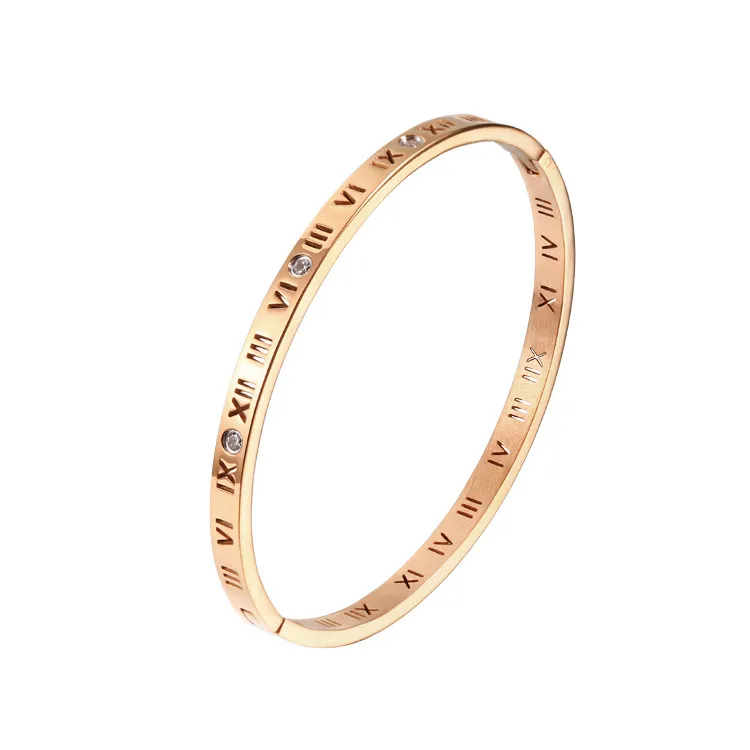 Roman numeral bracelet with rose gold clasp and diamond ring F1130