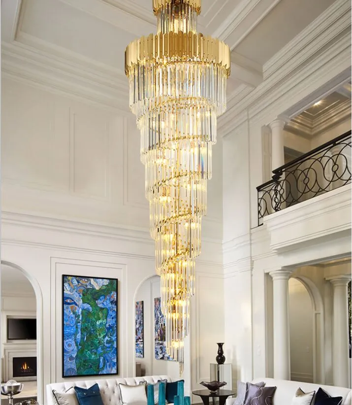 Top Luxury Modern Chandelier For Living Room Gold Long Staircase Light Fixtures Large Hallway Indoor Stair LED Hanging Lamp