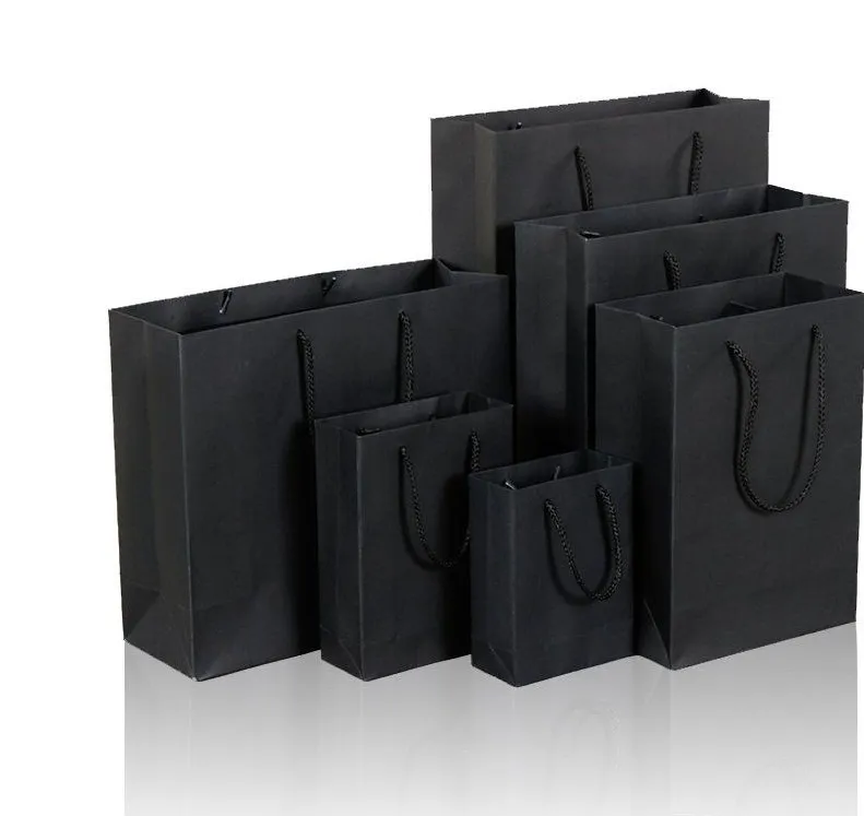 10 storlek svart papper presentförpackning väska med handtag bröllop födelsedagsfest present jul nyår shopping paketpåsar