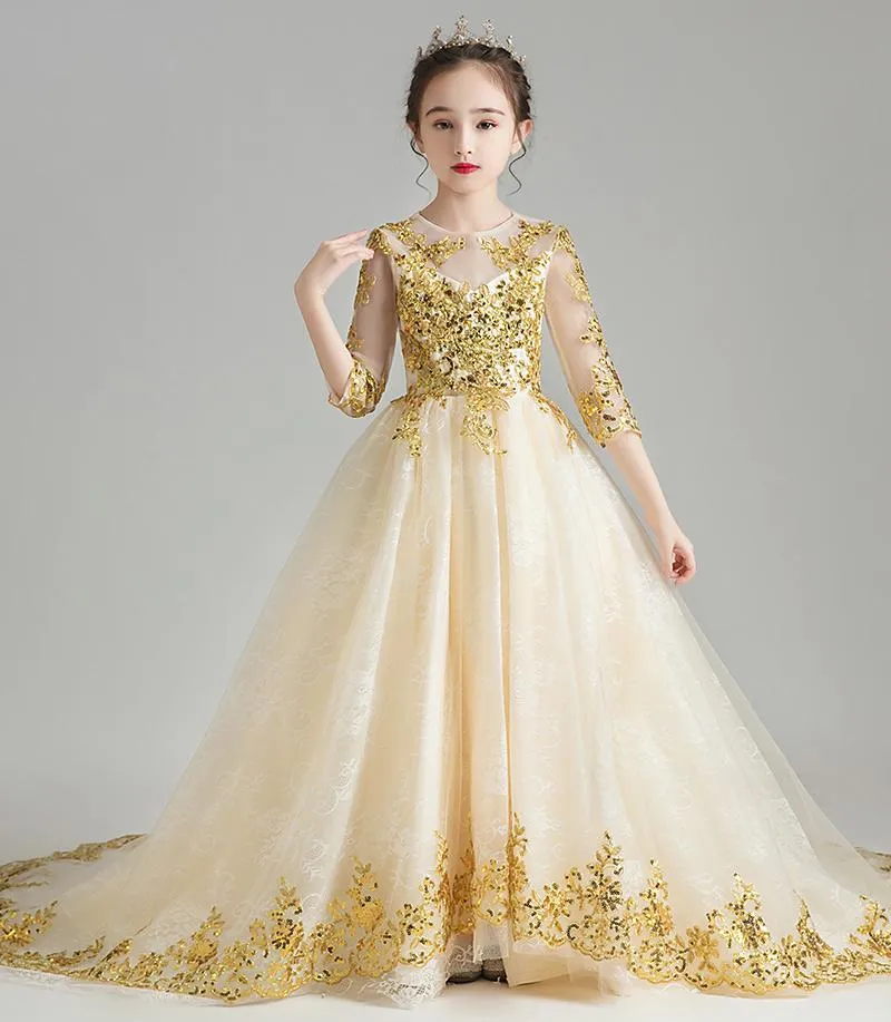 slim fit dress slacks Sequin Top Flower Girl Glam Dress Gold Big Bow Flower Girl Dresses GRS019B