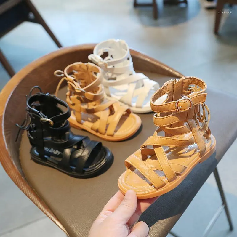 샌들 소녀 로마 신발 2022 여름 어린이 아기 패션 소녀 공주 높은 튜브 오픈 토우 크기 22-31