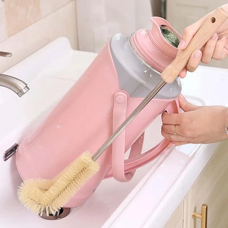 Kitchen Cleaning Brush With Long Handle Coffee Tea Glass Cup Baby Bottle Brush Hangable Wooden Handle Cleaner Gadgets LX4104