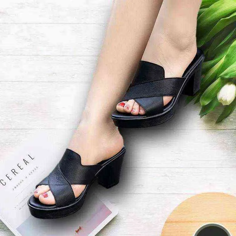 Slippers Sandalen Dames Luxe Merk Zomer Nieuwe Stijl Chunky Hak Sexy Heels S Schoenen Groen voor UIT 220304