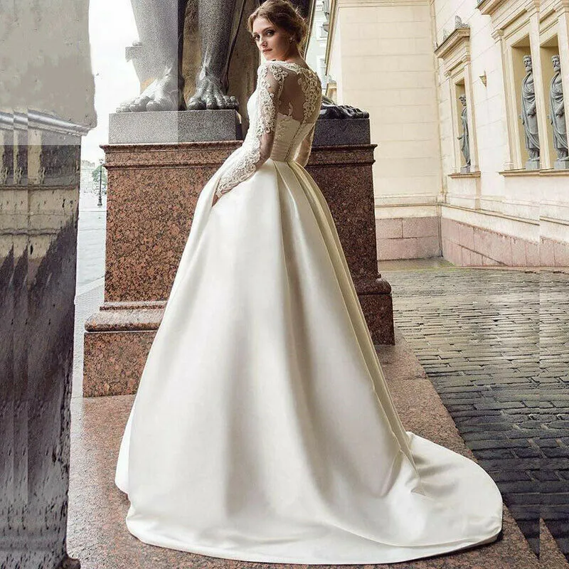 Gorgeous Long Sleeve Wedding Dresses Trailing Light Wedding Dress Large Size Simple High end Custom Main Weddings Lace High Waist Slimming Vestido De