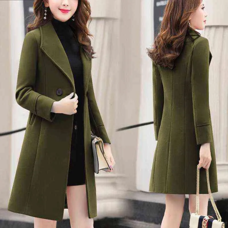 Spring and Autumn Woolen Coat Female Long Large Size Thick Women Woolen  Jacket Slim Lady Clothing Women's Coats 211222