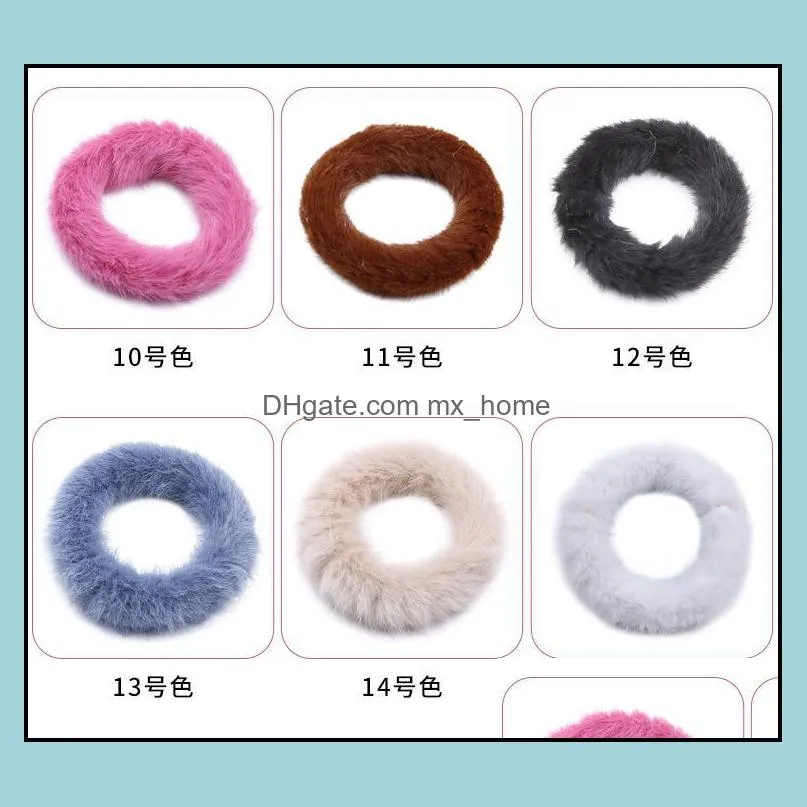 Winter Fur Hairband Soft Furry Seamless Headband Elastic Hair Band Girls Ponytai Holder Solid Headwear Hair Accessories 15 Colors