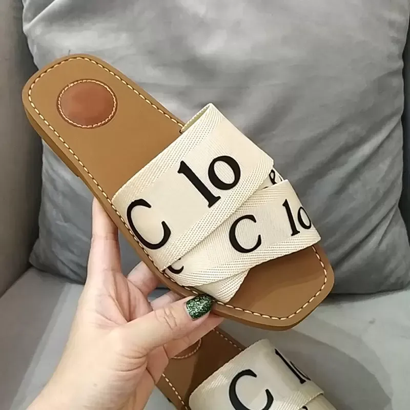 Slide Sandal Women Sandals Woody Mules Brand Slipper Fahsion Deisgner Lady Lettering Fabric Outdoor Leather Sole Slides Flip Flops with box