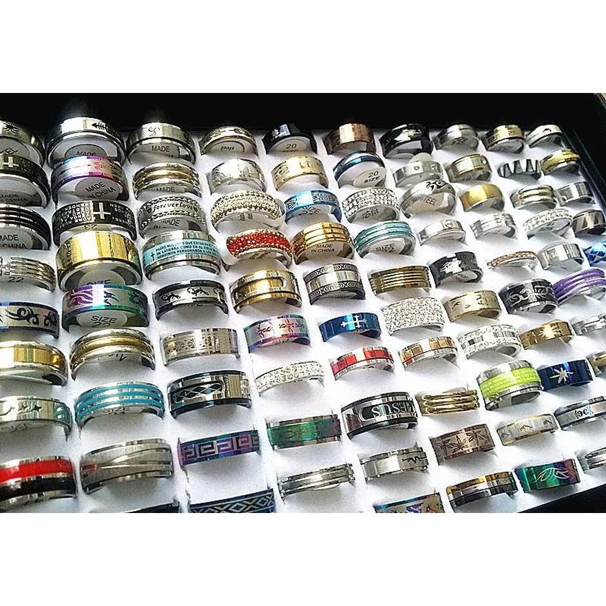 Band Rings Wholesale 50pcs Mixed Lots Mens Womens Stainless Steel Rings Fashion Jewelry Party Ing wmtpwP whole2019