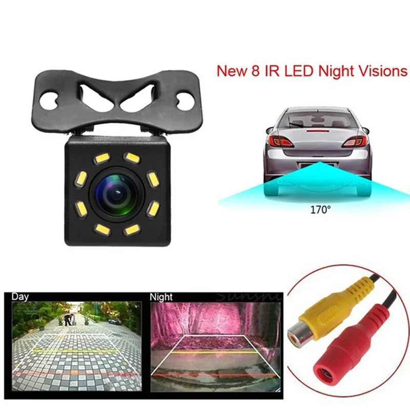 Cámara de visión trasera para coche HD 8 LED, visión nocturna, cámara de visión trasera Universal inversa, cámara de estacionamiento de respaldo de coche de gran angular 170