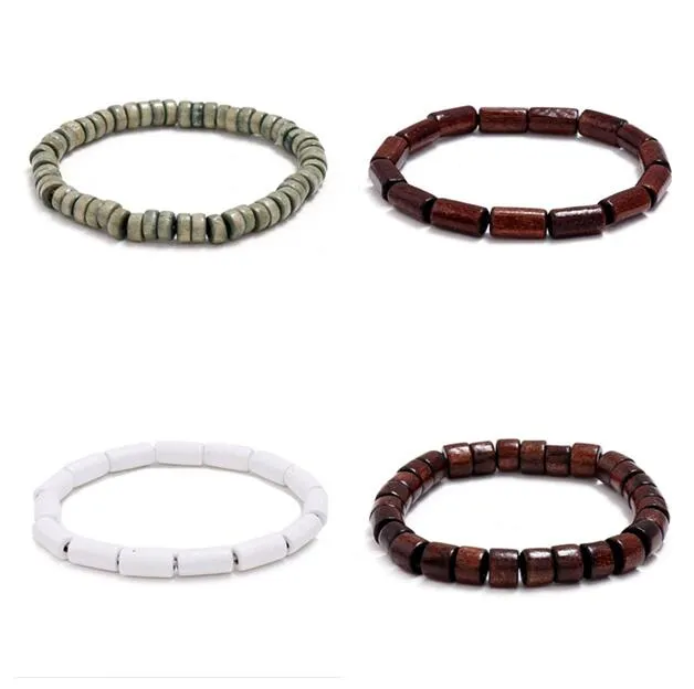 Man Kvinna Sträng Pärlor Singel Lap Cylindrisk Trä Bead Armband Vit Brun Blå Beaded Armband Yiwu Små Commodity Partihandel