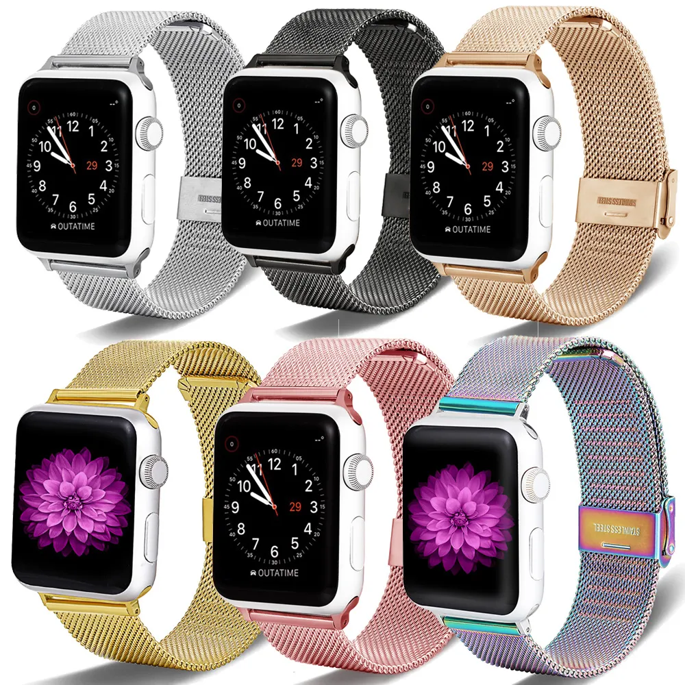 Pour Apple Watch 6 Bracelet en métal en acier inoxydable Ceinture en maille milanaise SE / 5/4/3/2/1 Unisexe Argent et Noir Rosegold