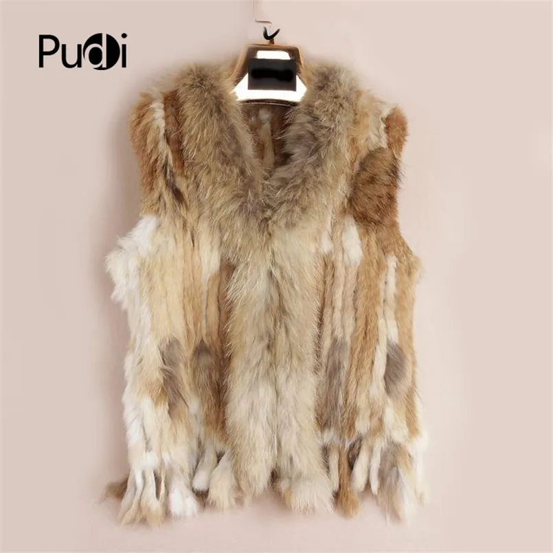 VR001 Free shipping womens natural real rabbit fur vest with raccoon fur collar waistcoat/jackets rex rabbit knitted winter 201209