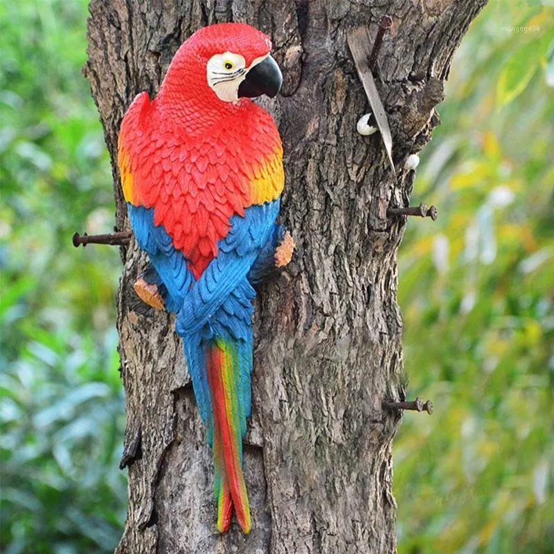Статуя попугая смолы настенные настенные садовые открытый сад украшения дерева животных скульптура орнамент1