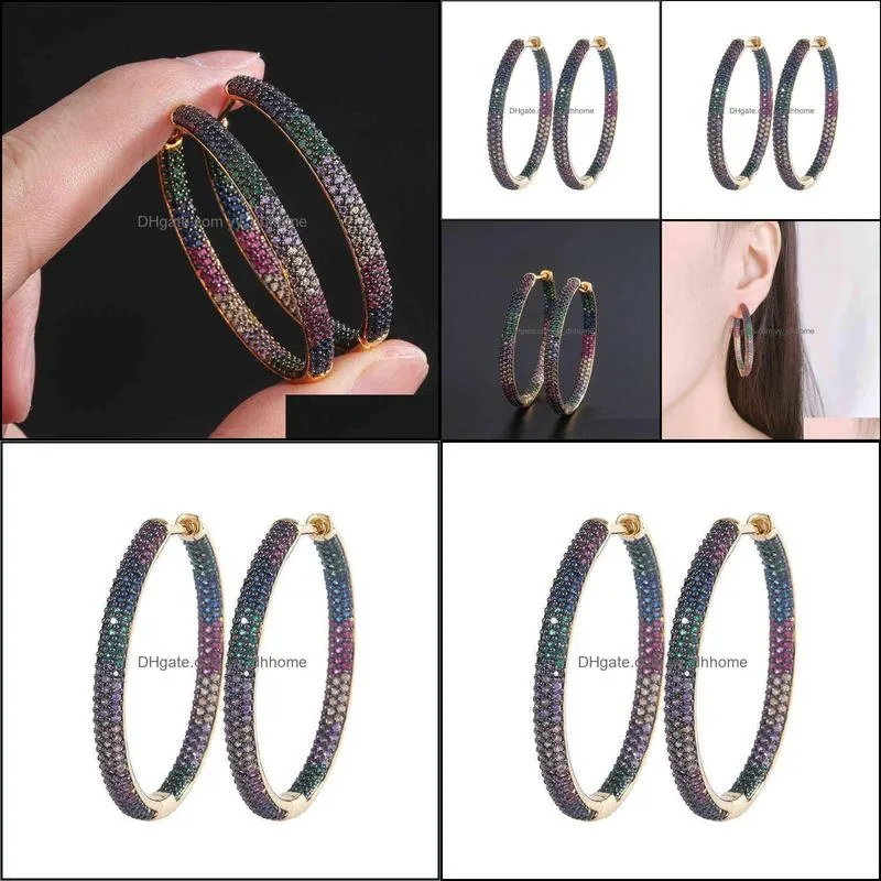 Funmode Trendy Two Tones Rainbow Cubic Zirconia Hoop Earrings For Women Hip Hoop pendientes mujer Wholesale FE53 220121