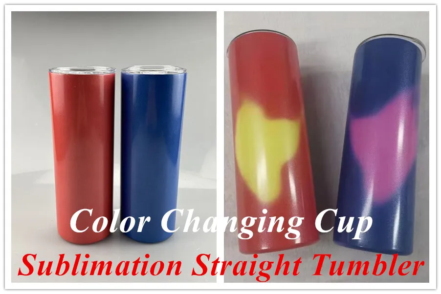 Sublimering tumbler värmekänslig färgbyte kopp genom att röra 20oz rostfritt stål raka tumbler temperatur-sensing koppar