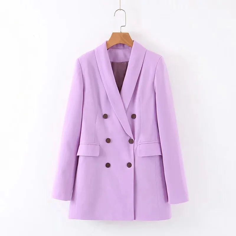 Roxo Mulheres Blazer Dois Pcs Define Elegante Collar Colar De Dupla Escritório Dupla Escritório Senhoras Blazer Conjuntos Negócios OL Femme Calças Terno 210507