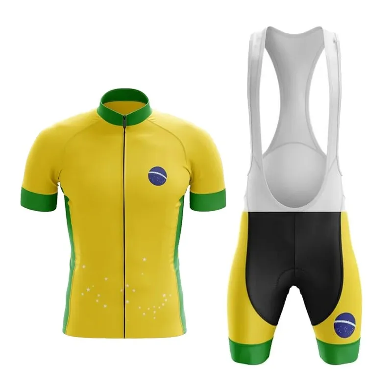 2022 البرازيل الرجال الدراجات جيرسي مجموعة قصيرة الأكمام الدراجات الملابس مريلة السراويل تنفس جل وسادة مايلوت ciclismo hombre