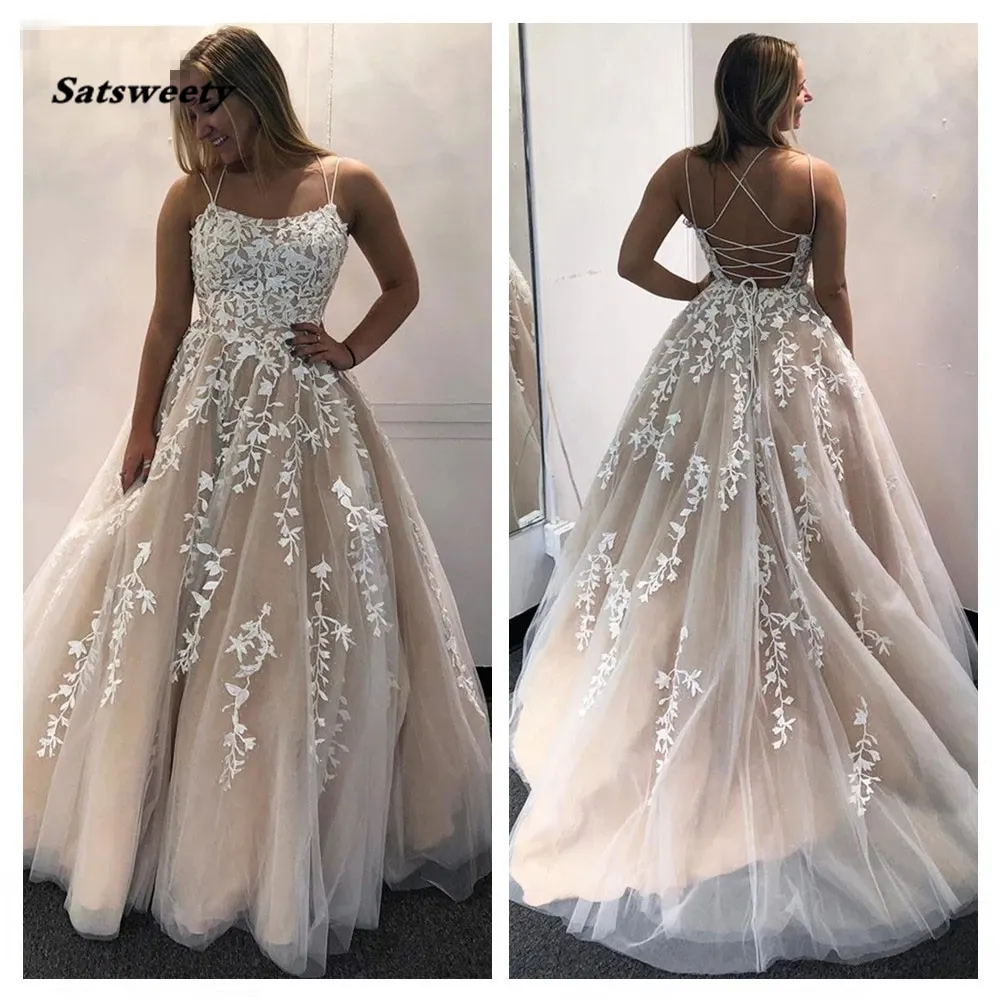 Satsweety superbes robes de bal 2023 Double bretelles sans manches robe de festa gala jurken robe de bal dentelle appliques Corset dos