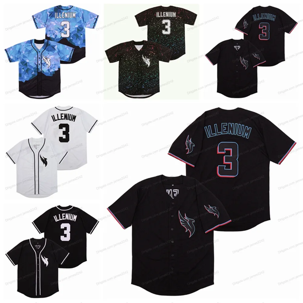 DJ ILLENIUM Jersey Singer 3# Herren-Baseball-Trikots, genäht, weiß, schwarz, modische Version, Diamond Edition, Top-Qualität