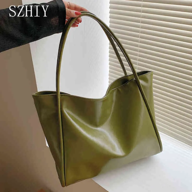 Shopping Bags Designer Tote Bag for Women Handbags Bolsa Feminina Grande Sac Femme Bandouliere Shiny Pu Leather Solid Soft Shoulder 220309