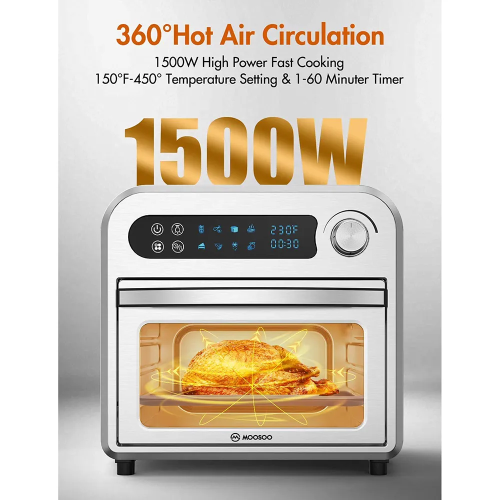 Moosoo New 19 Quart Air Fryer Oven 8-in-1 Toaster Oven with Time