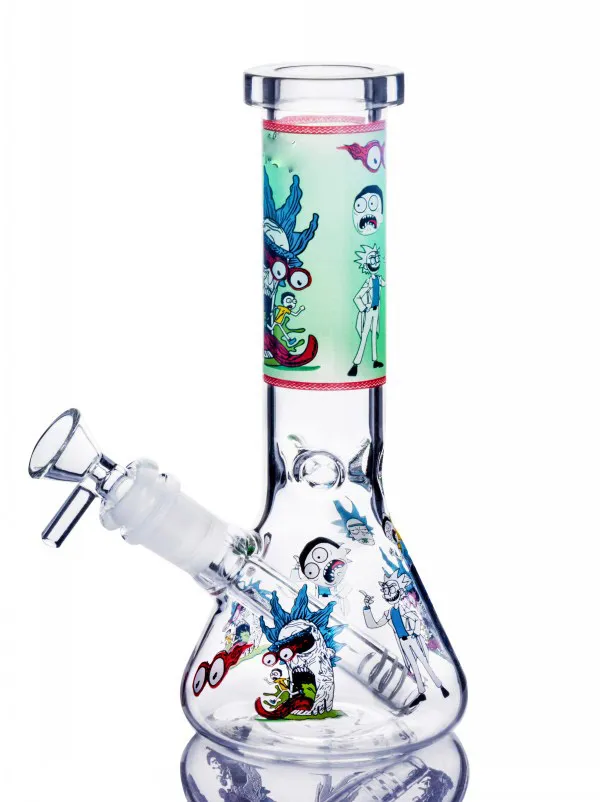 Unique Bongs Blue Printed Glass Bong Beaker Bong Recycler Dab Rig Diffused Downstem Perc with Bowl Glass Free Shipping