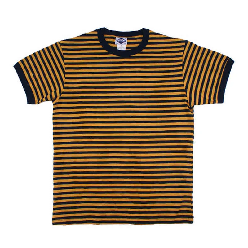 Ok8105 Men T-Shirt Summer Personality Fashion Youth Slim Fit Round Neck Color Matching Pinstripe Short Sleeve Thick Pullover Tee G1229