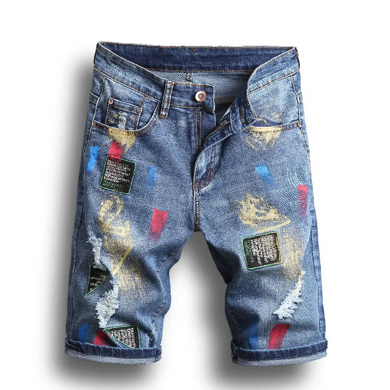 Summer Holes Mens Ripped Denim Shorts For Men Slim Straight Fashion