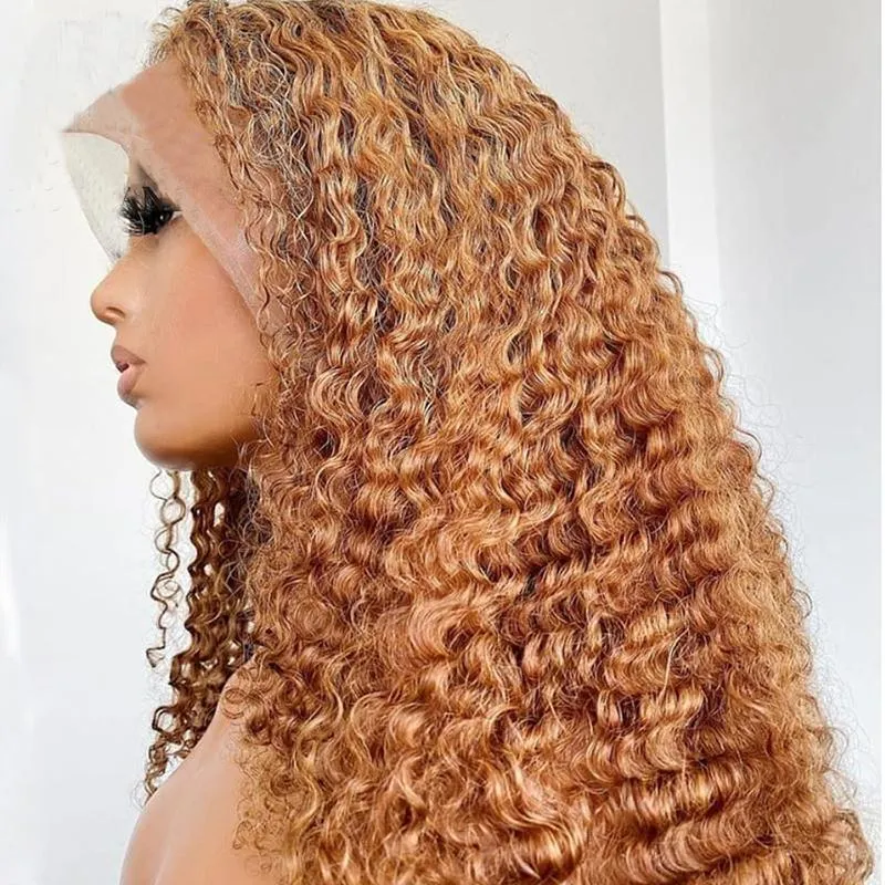 30# Blonde Lace Front Human Hair Wigs Pre Plucked Brazilian Hair Glueless Wigs 100% Unprocessed Curly Human