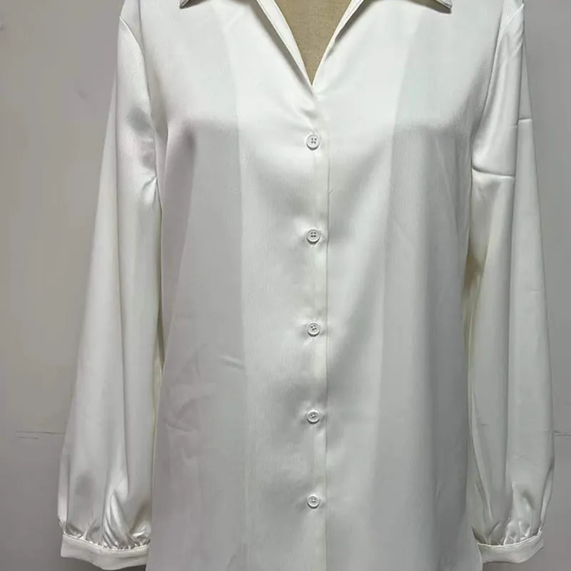Kadın moda beyaz rahat gevşek gömlek uzun kollu ticari gömlek moda üst