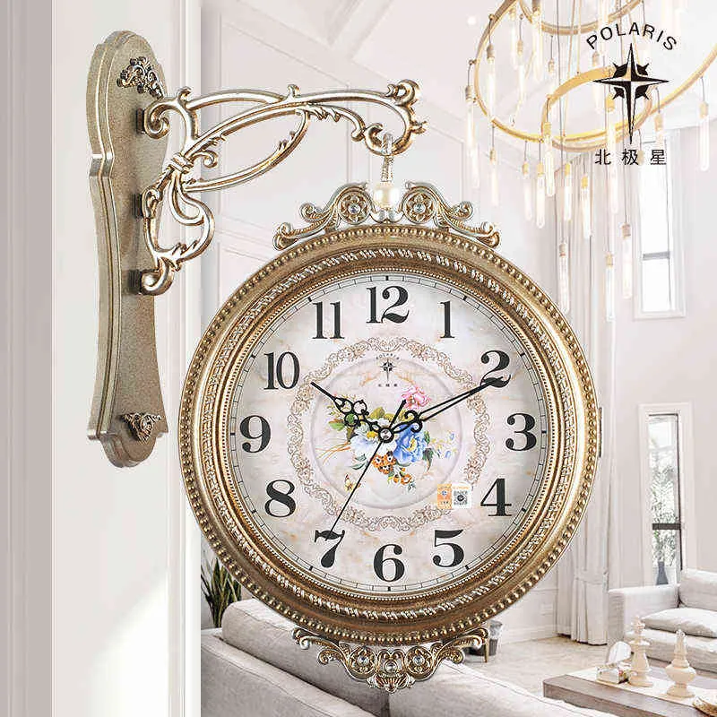 Europeisk kreativ vägg klocka klassisk vardagsrum vintage dubbelsidig vägg klocka modern design reloj de pared heminredning df50wc h1230
