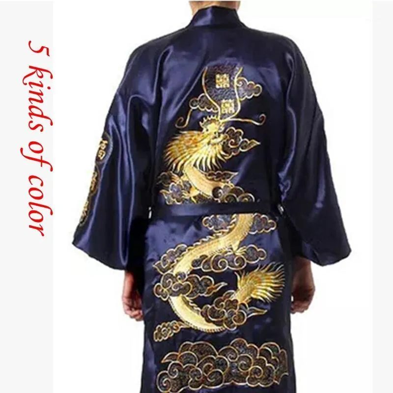 Silk Dragon Robes Chinese Men's Silk Satin Robe Embroider Kimono Bath bathrobe Men Dressing Gown For Men Summer Sleepwear1