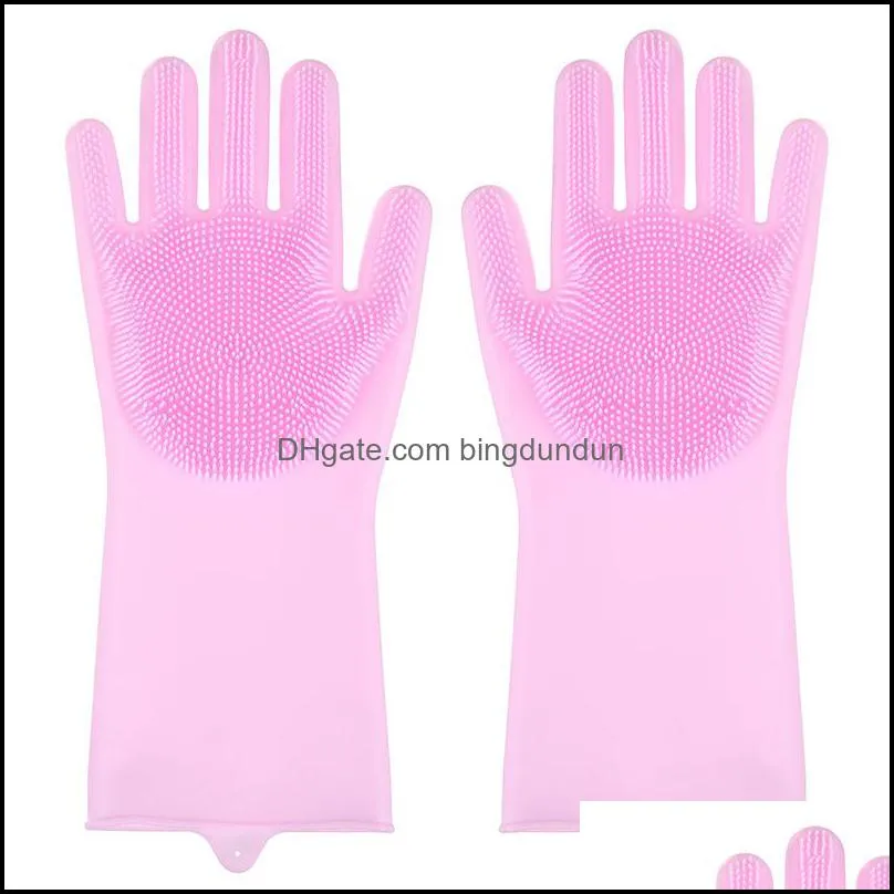 2Pcs=1Lot Silicone Scrubber Rubber Cleaning Gloves Dusting Dish Washing Pet Care Grooming Hair Car Insulated Kitchen Helper