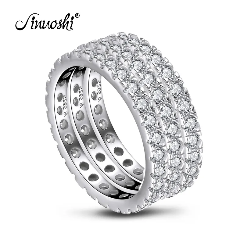 Ainuoshi 925 Sterling Silver Full Band Rings Women Engagement Simulated Diamond Wedding Silver 3 Pieces Rings Smycken Y200106