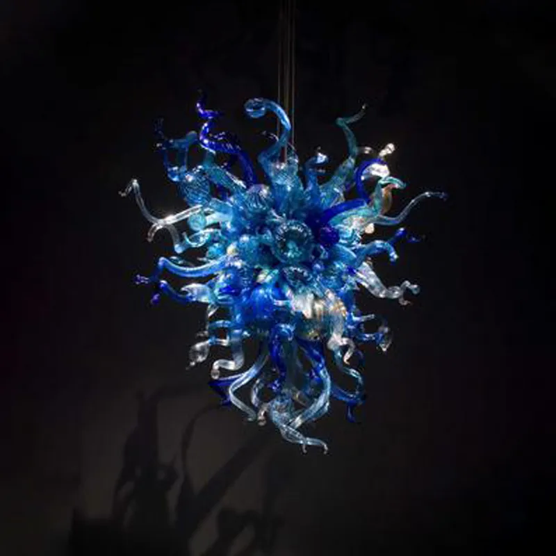 Ocean Blue Glass Chandelier Ceiling Lamp Murano Lights Villa Decor LED High Hanging Chandeliers