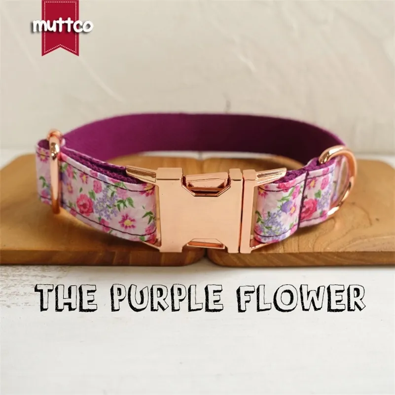 Muttcoの小売パーソナライズされた特定の犬の襟紫色の花創造的なスタイルの犬の首輪とリアーズ5サイズLJ201112