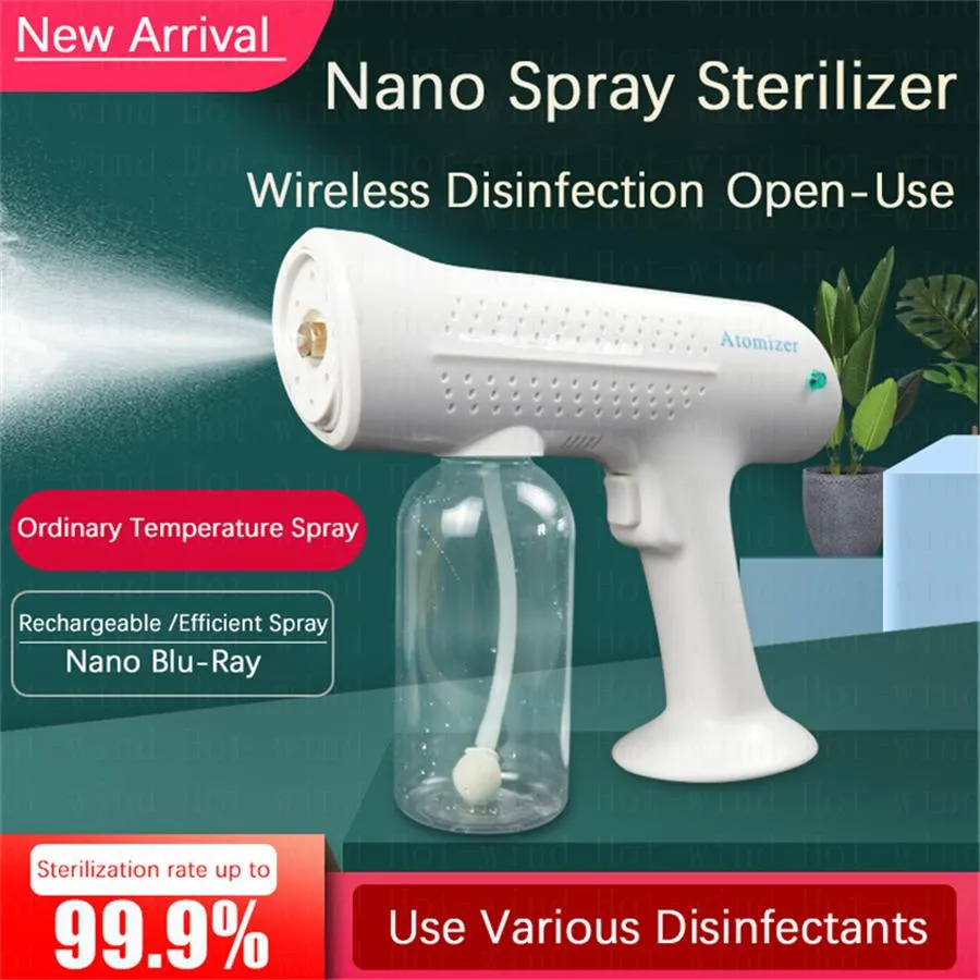 Högteknologisk ny desinfektion Spray Gun Wireless Blu-ray Lights 500 ml Sterilisering Mite Removal Air Pump Power Nano Spray Sterilizer FY3000