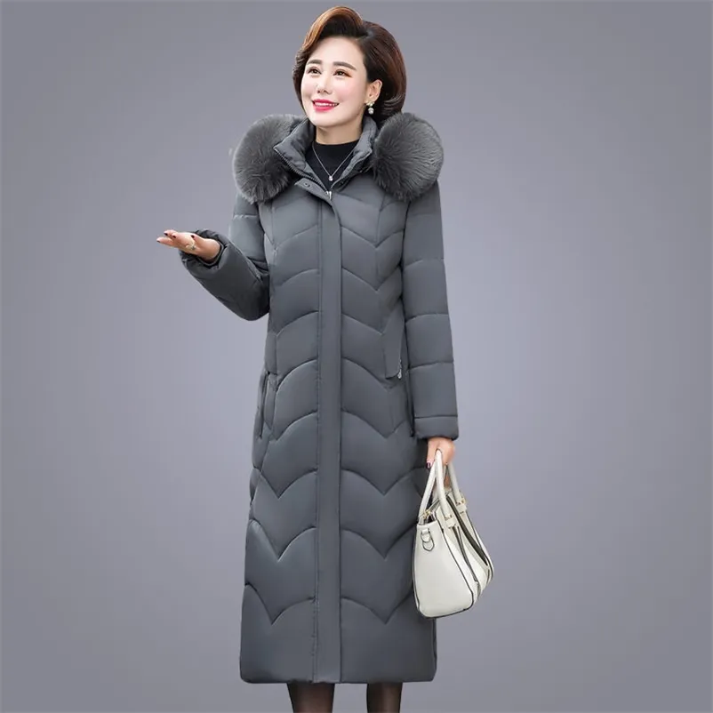 8XL grande taille vêtements pour femmes hiver manteau de coton long de la mère d'âge moyen en coton ouaté veste pour femme 100 kg f1849 201214