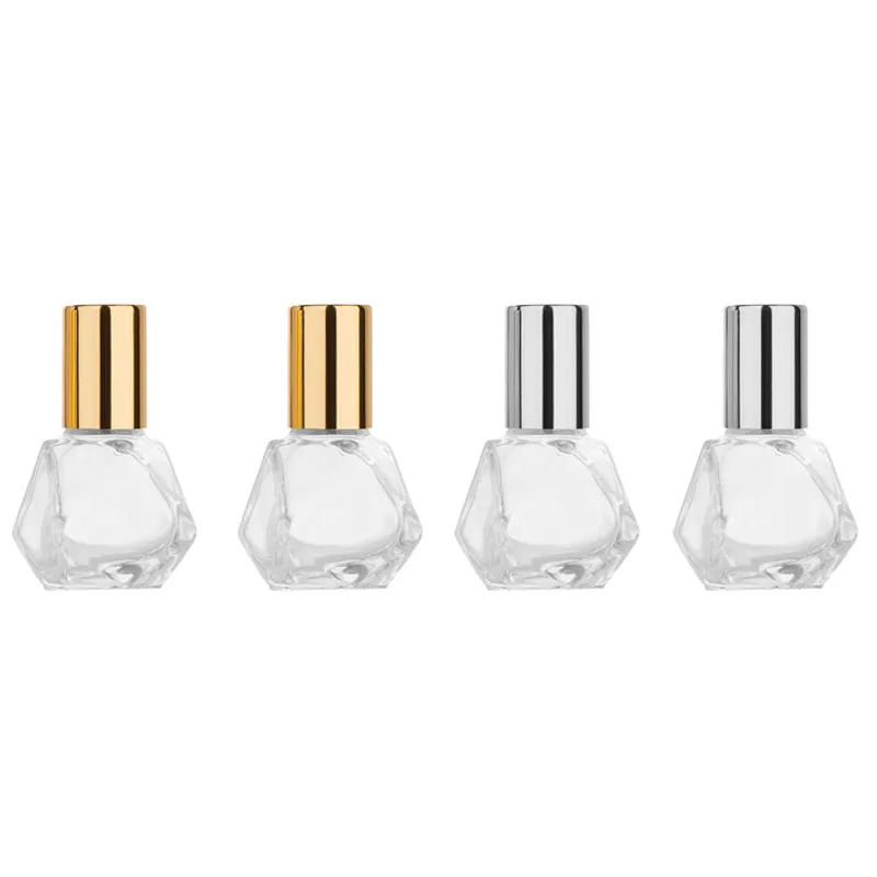 8ML Glass Roll On Bottles Diamond Shaped Transparent  Oil Bottle Perfume Bottle Reusable Portable Travel Cosmetics Sub Bottle