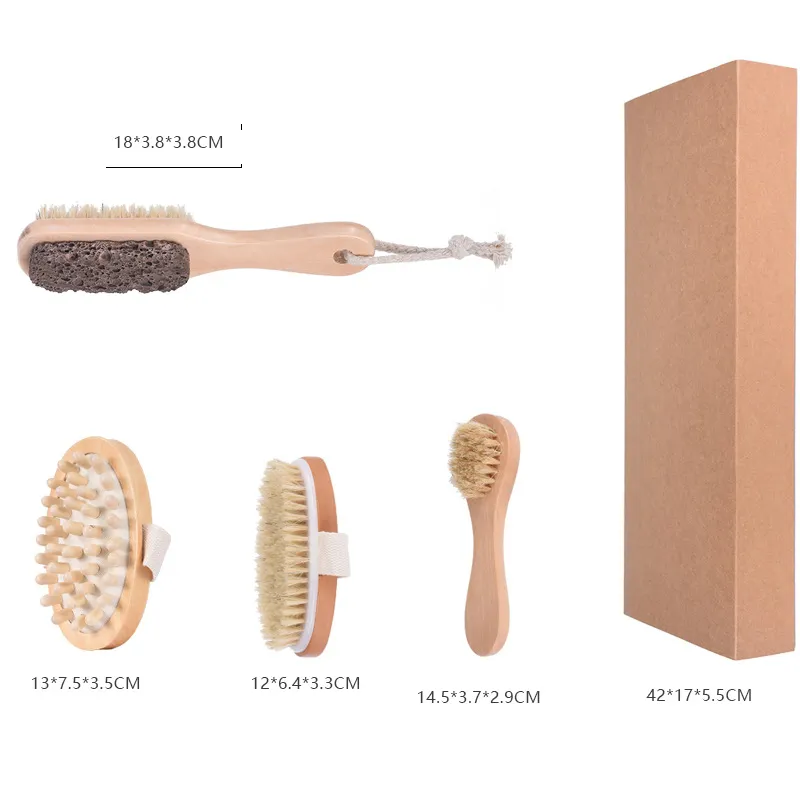 Wooden Bath Cleaning Brushes Set Scrubbers Household Bathroom SPA Tool Full Body Massage Brush