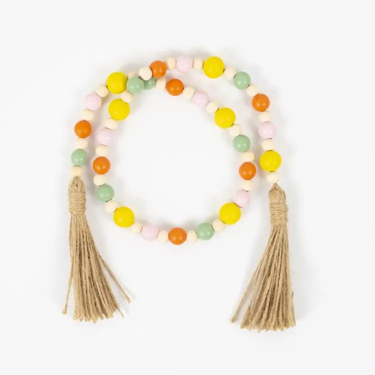 Party Favor Easter Wood Bead Garland with Tassels 5 Patterns Farmhouse Rustic Natural Wooden Beads String Spring Party Favors DH8965