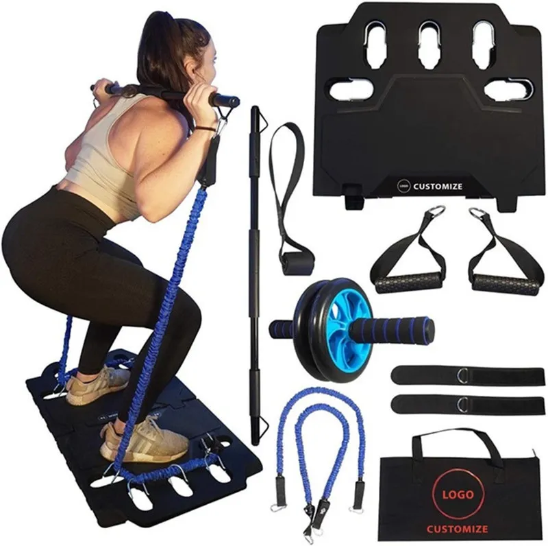 2021 Portable Home Gym Ensemble d'entraînement complet du corps Bandes de résistance Barre de résistance pliable Poignées Équipement d'exercice pour les voyages à domicile