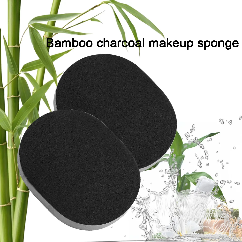 Éponges, applicateurs coton naturel noir bambou charbon de bois visage éponge propre fibre de bois lavage beauté maquillage accessoire nettoyage bouffée