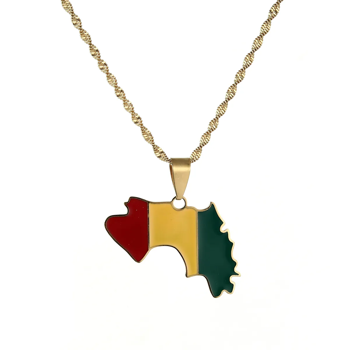 Stainless Steel Guinea Map Guinee Flag Pendant Maps Of Guinea Necklaces For Women Men Country Jewelry