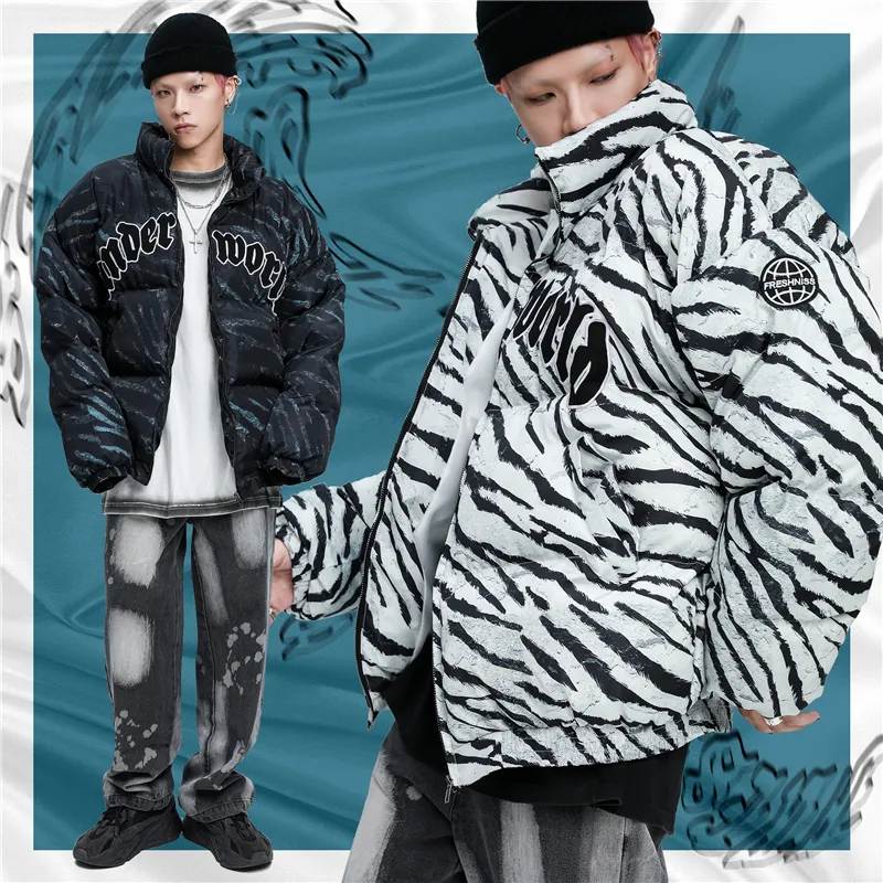 winter mens jacket coats Hip Hop Zipper Thick Jackets Men Fashion Casual zebra printing Embroidered letters streetwear tops 201218
