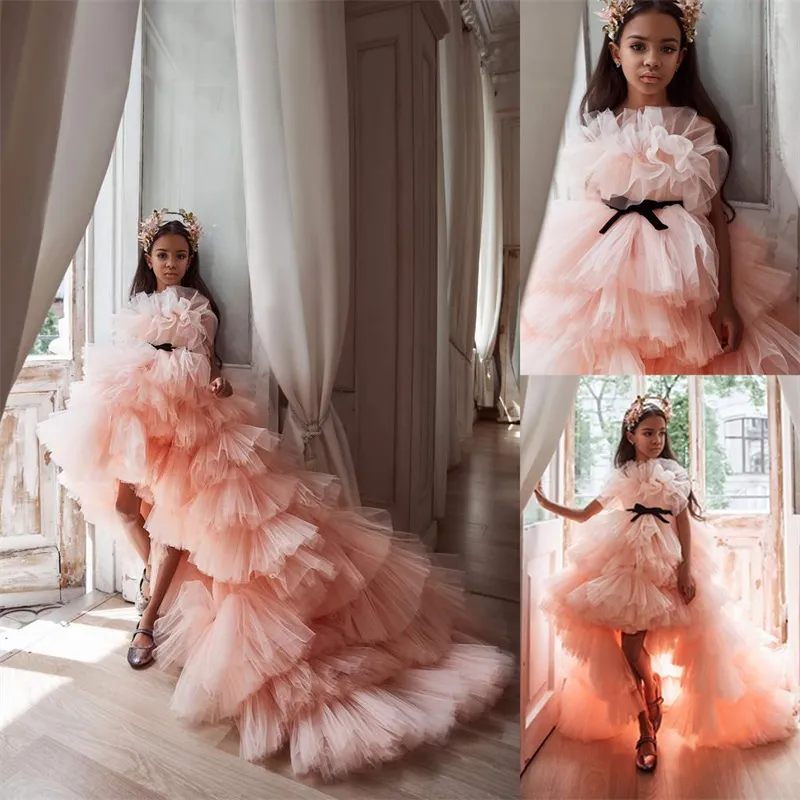 Ciao a fiori abiti da ragazza a più gocce tulle prima comunione moderna design di moda moderno abito da concorso su misura per bambini