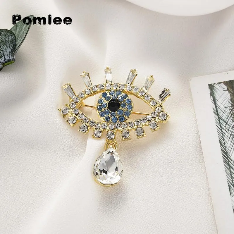 Pomlee Eye Shape Crystal Brosch Neo-Gothic Kvinnor Tillbehör Koreansk Fashion Alloy Blouse Medicale Femme Broches Par Ropa
